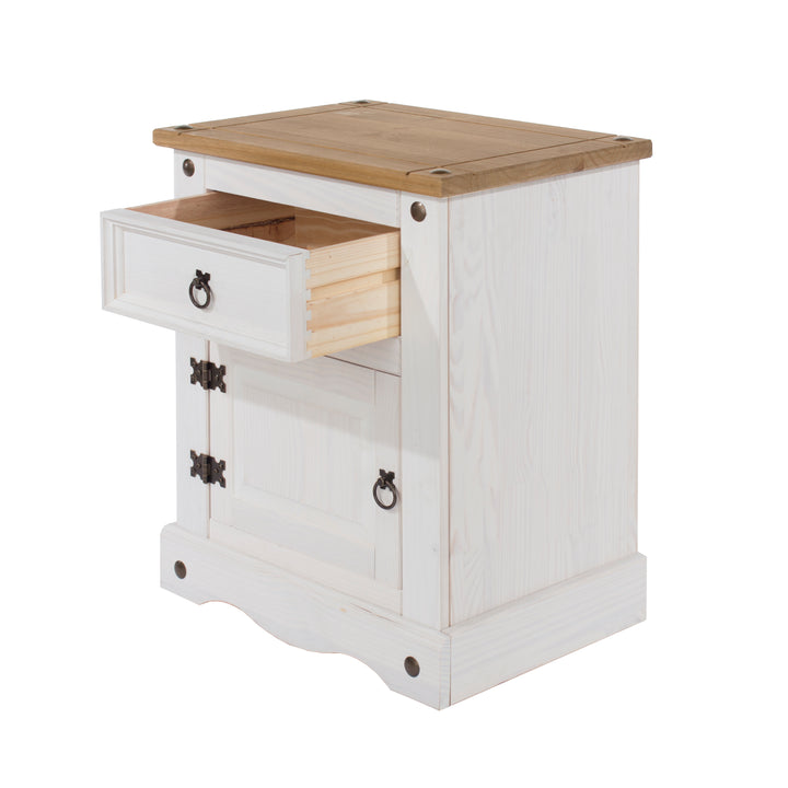 Corona White 1 Door, 1 Drawer Bedside Cabinet  White Wax Antique Waxed Pine (DHD) Image 4