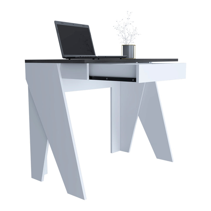 Dallas Home Office Desk With Drawer White Carbon Grey Oak (DHD) Image 3
