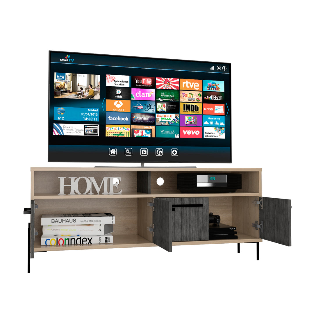 Harvard Wide Screen Tv Rack With 4 Doors Washed Oak Carbon Grey Oak (DHD) Image 3