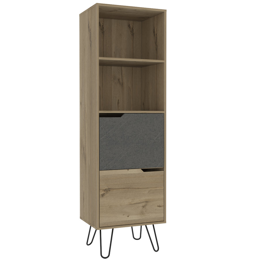 Manhattan Tall Bookcase, With 2 Doors Bleached Pine Grey Stone (DHD) Image 1