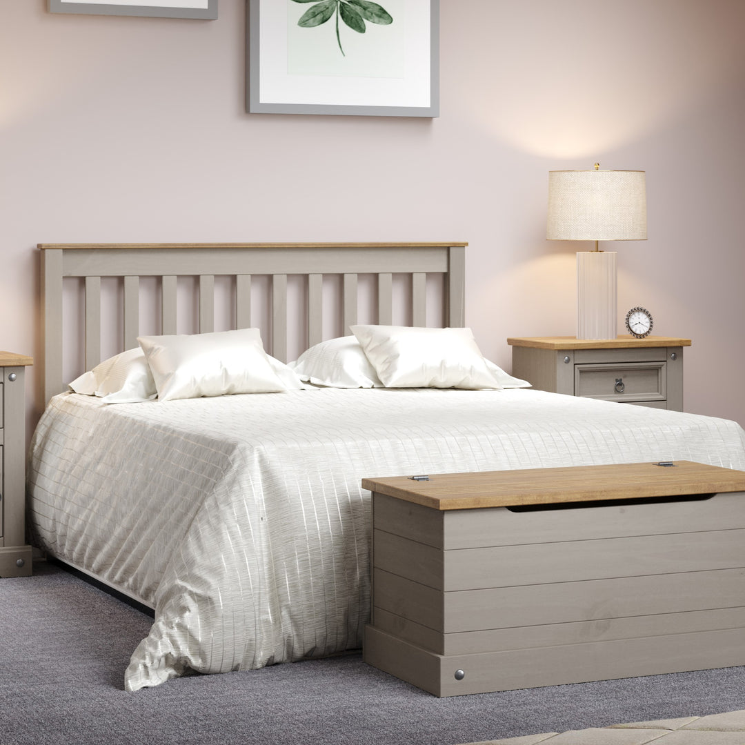 Corona Grey 4'6" Slatted Lowend Bedstead Grey Wax Antique Waxed Pine (DHD) Image 2