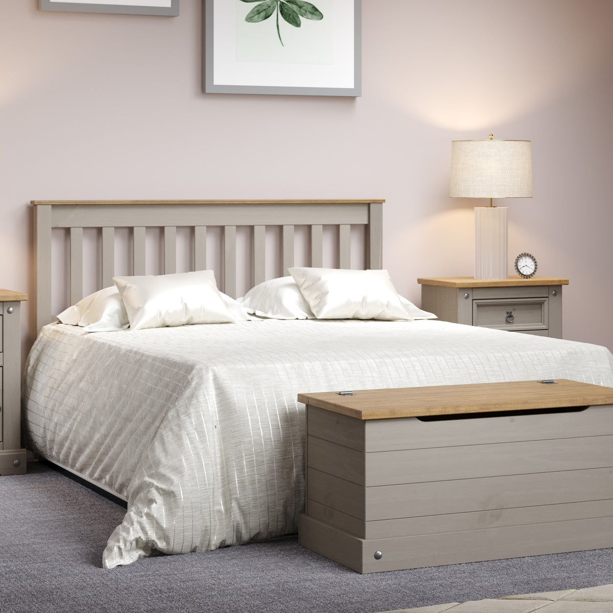 Corona Grey 4'6" Slatted Lowend Bedstead Grey Wax Antique Waxed Pine (DHD) Image 2