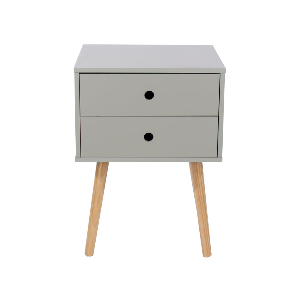 Options Grey Scandia, 2 Drawer & Wood Legs Bedside Cabinet  Grey Pine (DHD) Image 2
