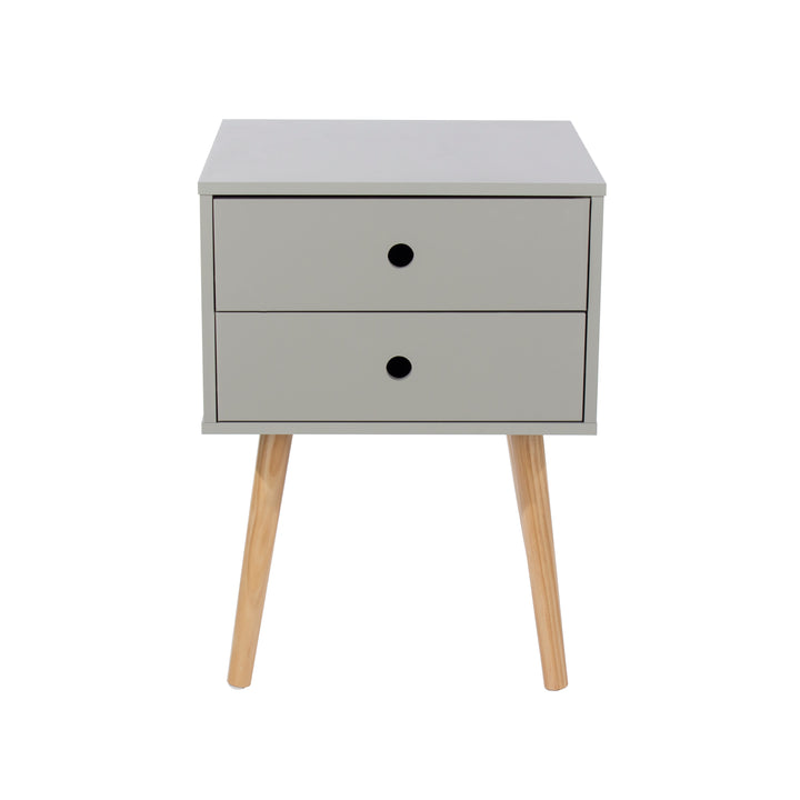 Options Grey Scandia, 2 Drawer & Wood Legs Bedside Cabinet  Grey Pine (DHD) Image 2