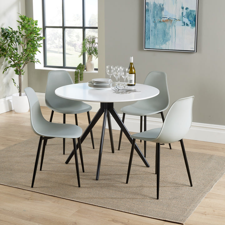 Aspen Round Dining Table, White Painted Top With Black Pedestal Leg Frame White Black (DHD) Image 4