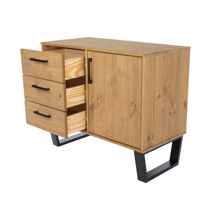 Texas Small Sideboard With 1 Door, 3 Drawers Antique Waxed Pine Black (DHD) Image 4