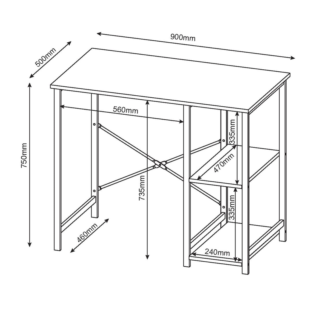 Loft Home Office Study Desk With Side Storage, Oak Effect Top With Black Metal Legs Oak Black (DHD) Image 4