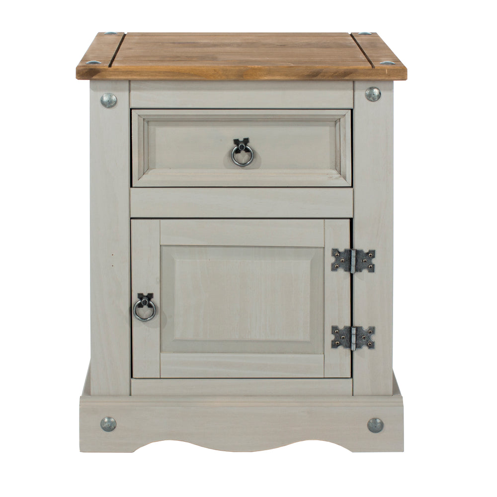 Corona Grey 1 Door, 1 Drawer Bedside Cabinet  Grey Wax Antique Waxed Pine (DHD) Image 2