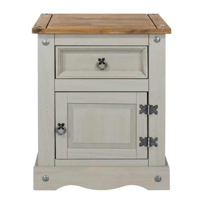 Corona Grey 1 Door, 1 Drawer Bedside Cabinet  Grey Wax Antique Waxed Pine (DHD) Image 2