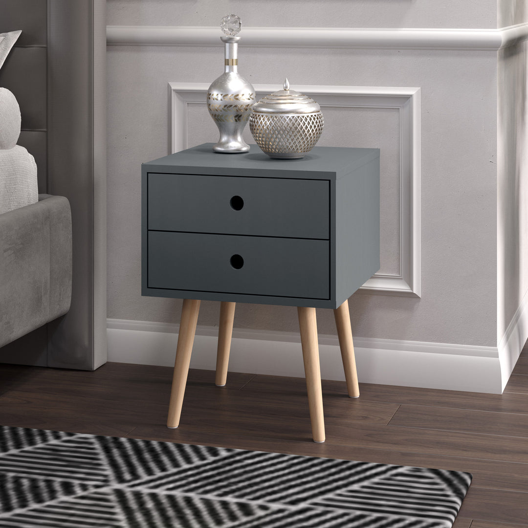 Options Blue Scandia, 2 Drawer & Wood Legs Bedside Cabinet  Blue Pine (DHD) Image 5