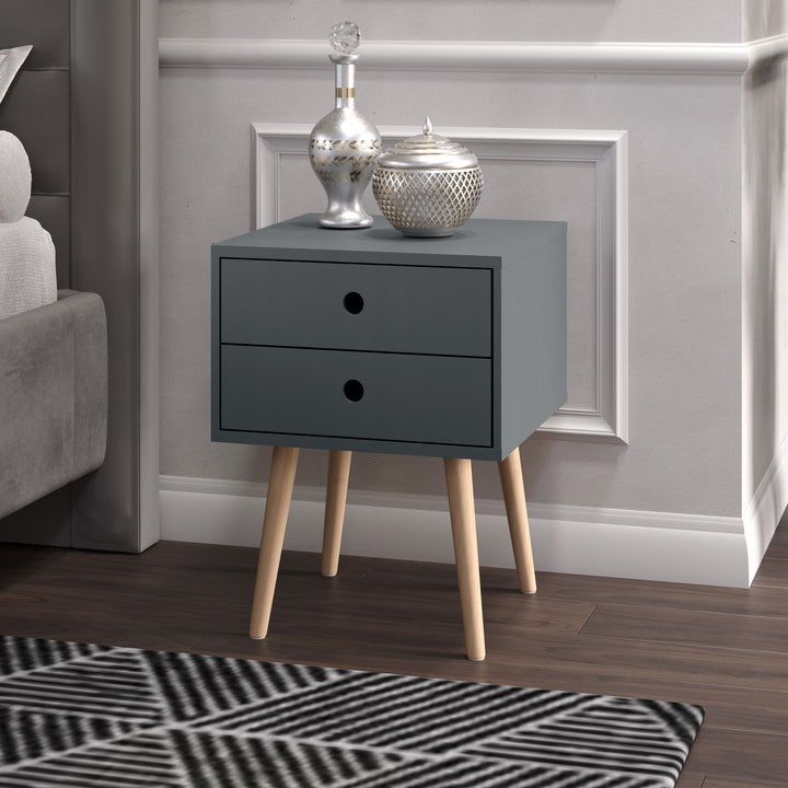 Options Blue Scandia, 2 Drawer & Wood Legs Bedside Cabinet  Blue Pine (DHD) Image 5