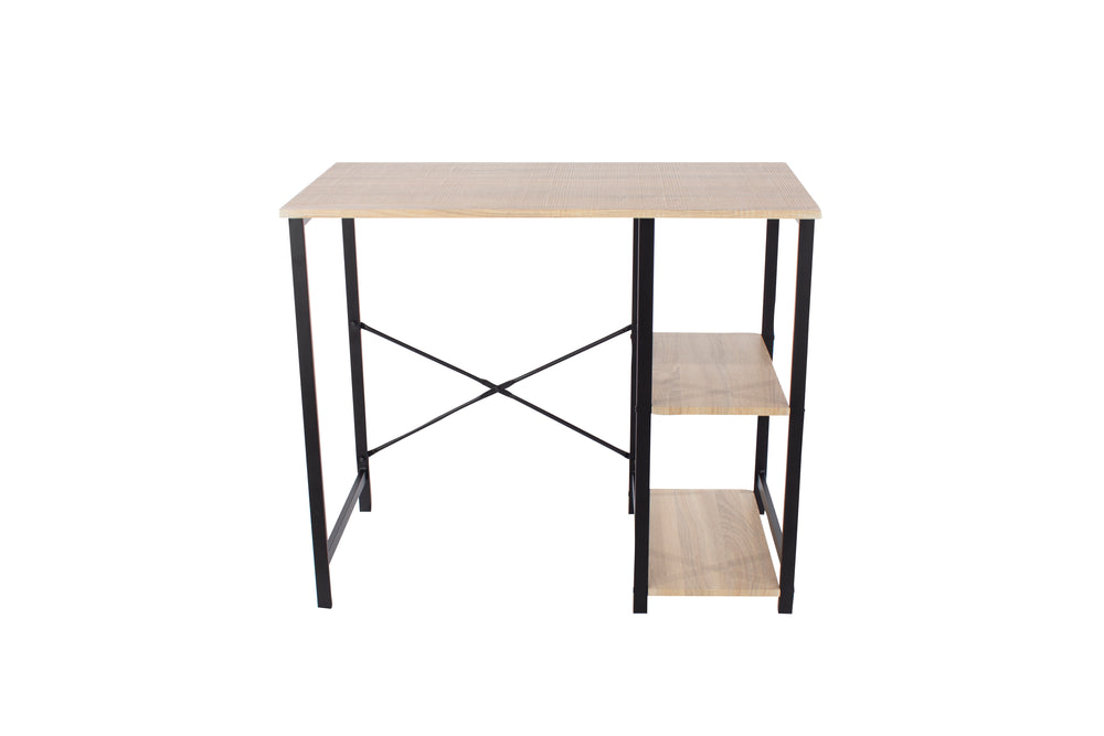 Loft Home Office Study Desk With Side Storage, Oak Effect Top With Black Metal Legs Oak Black (DHD) Image 2