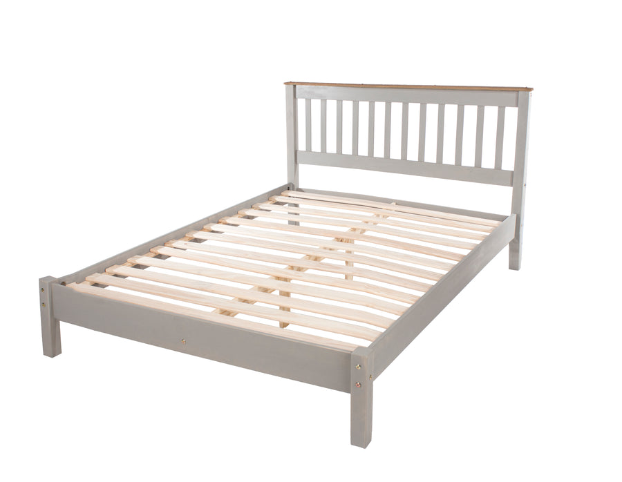 Corona Grey 4'6" Slatted Lowend Bedstead Grey Wax Antique Waxed Pine (DHD) Image 1
