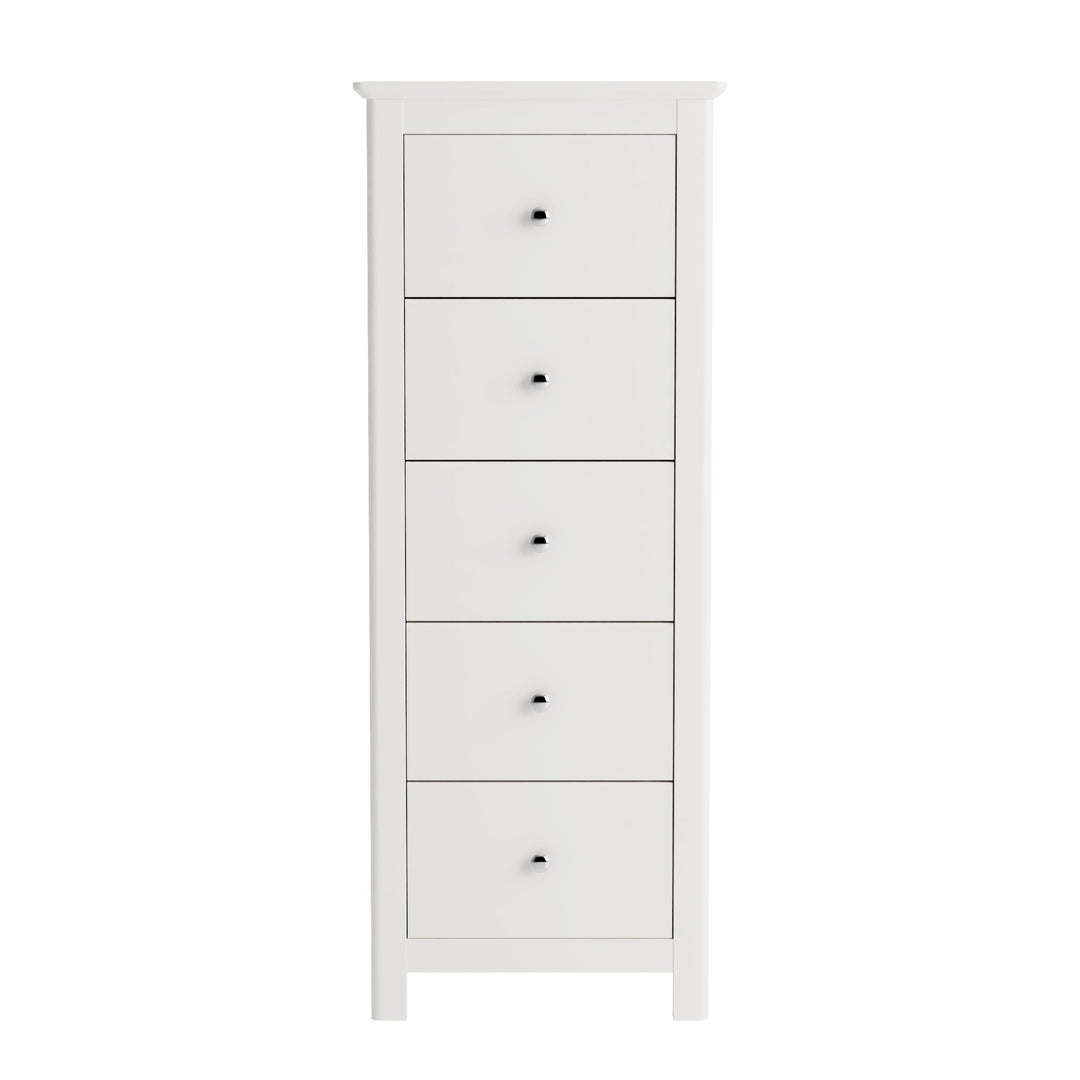 Nairn White 5 Drawer Narrow Chest Of Drawers White  (Self Assembly) (DHD)