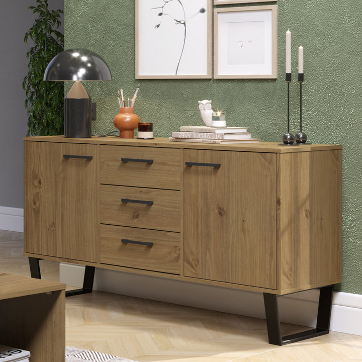 Texas Medium Sideboard With 2 Doors, 3 Drawers Antique Waxed Pine Black (DHD) Image 6