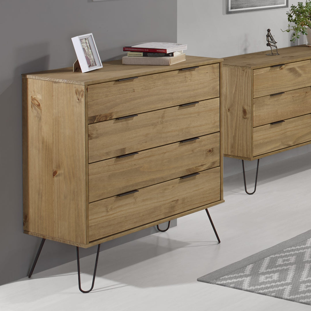 Augusta Pine 4 Drawer Chest Of Drawers Antique Waxed Pine Black (DHD) Image 5