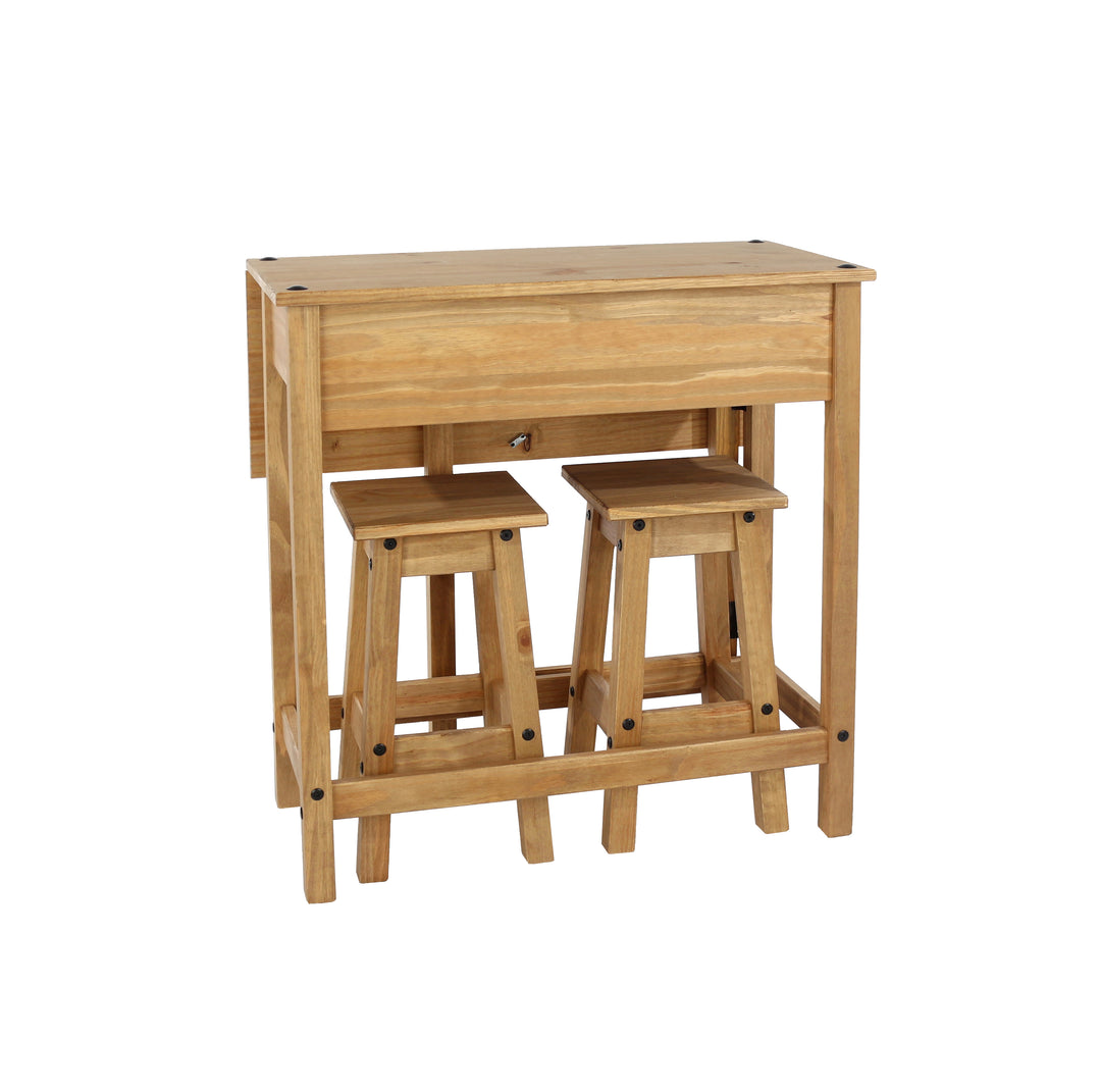 Corona Breakfast Drop Leaf Table & 2 Stools Set Antique Waxed Pine  (DHD) Image 3