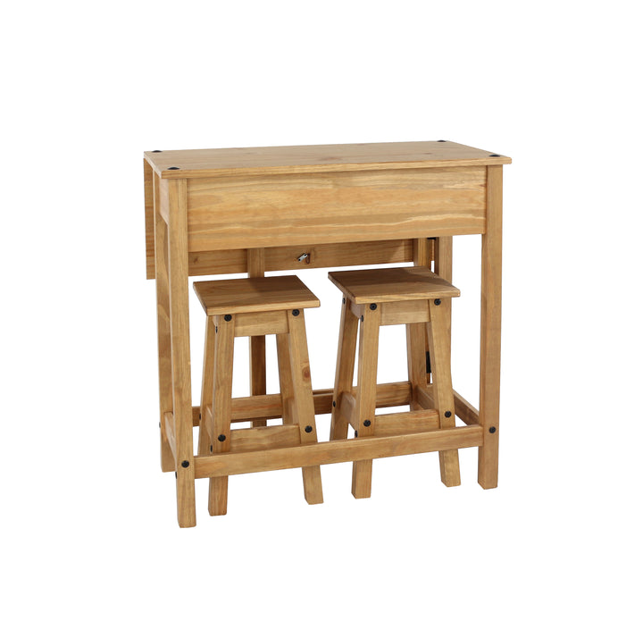 Corona Breakfast Drop Leaf Table & 2 Stools Set Antique Waxed Pine  (DHD) Image 3