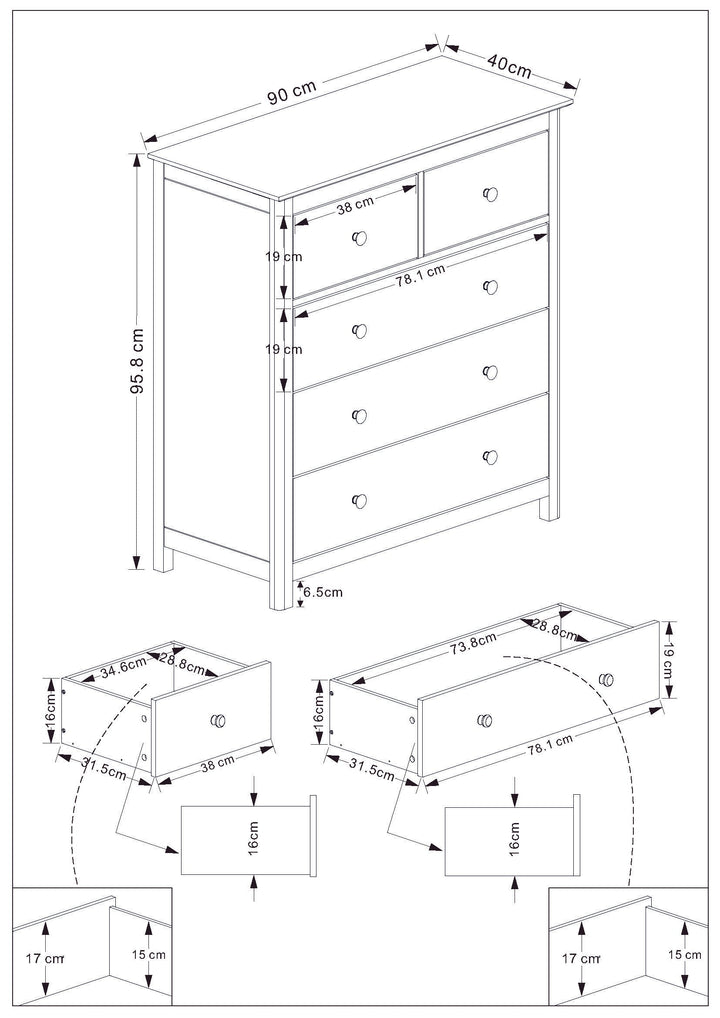 Nairn White 2+3 Drawer Chest Of Drawers White  (Self Assembly) (DHD)