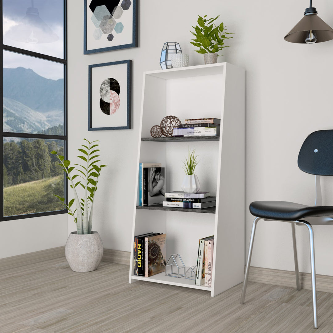 Dallas Low Bookcase With 3 Shelves White Carbon Grey Oak (DHD) Image 4