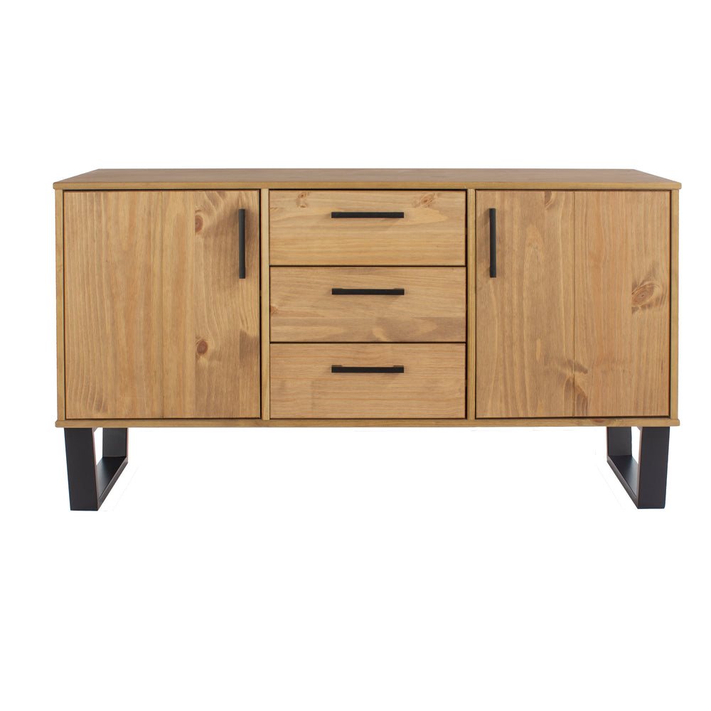 Texas Medium Sideboard With 2 Doors, 3 Drawers Antique Waxed Pine Black (DHD) Image 2