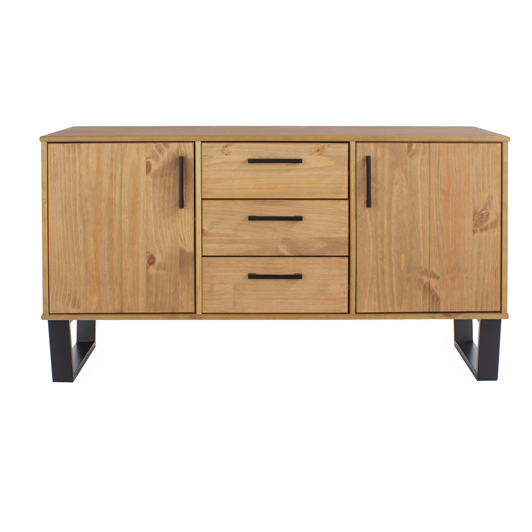 Texas Medium Sideboard With 2 Doors, 3 Drawers Antique Waxed Pine Black (DHD) Image 2