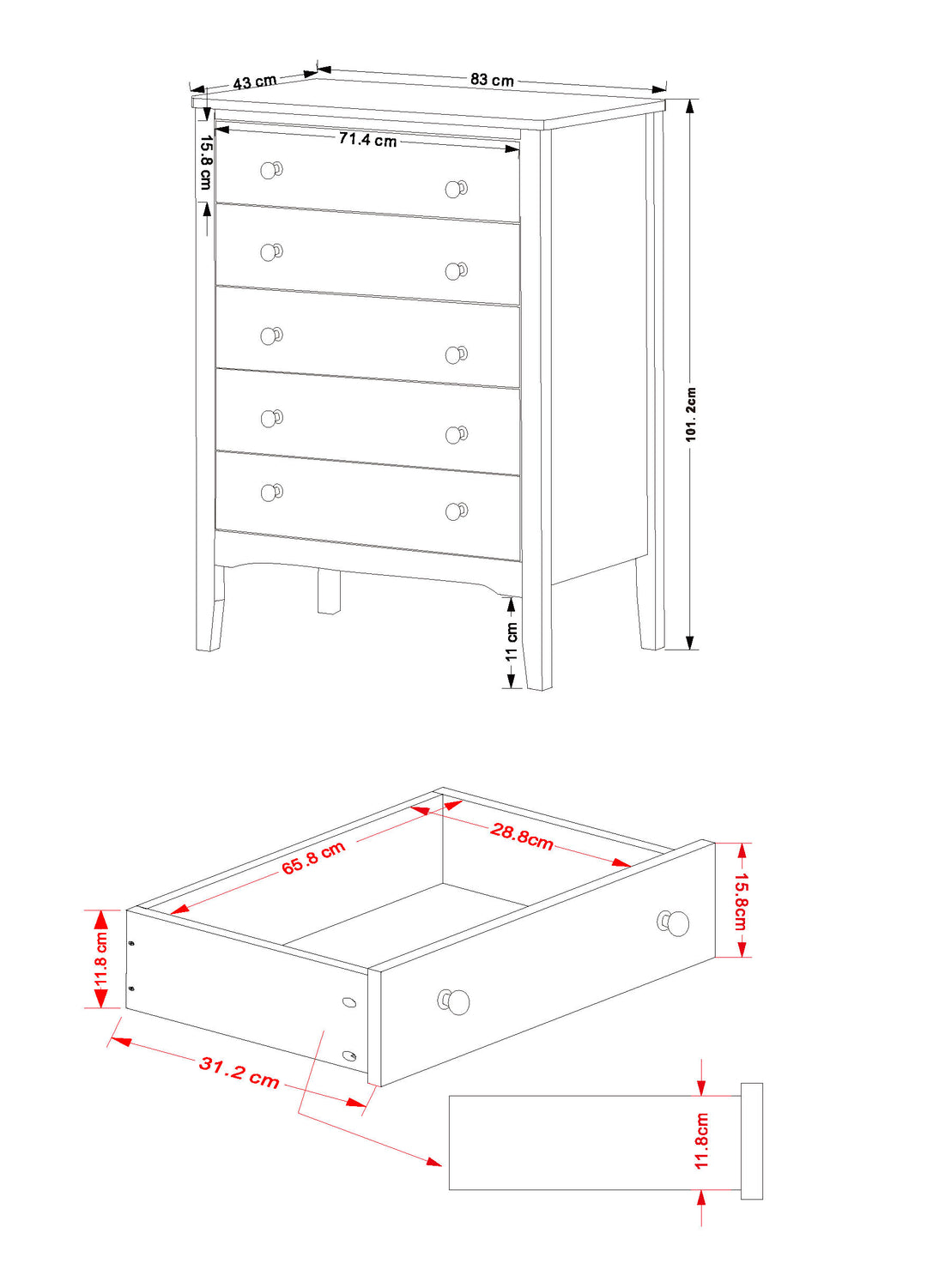 Como Blue 5 Drawer Chest Blue  (DHD) Image 6
