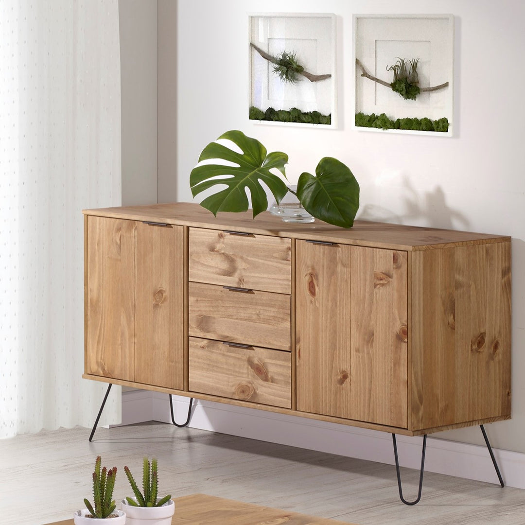 Augusta Pine Medium Sideboard With 2 Doors, 3 Drawers Antique Waxed Pine Black (DHD) Image 6