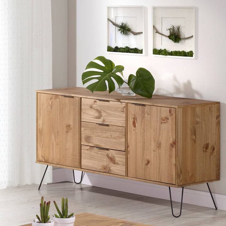 Augusta Pine Medium Sideboard With 2 Doors, 3 Drawers Antique Waxed Pine Black (DHD) Image 6