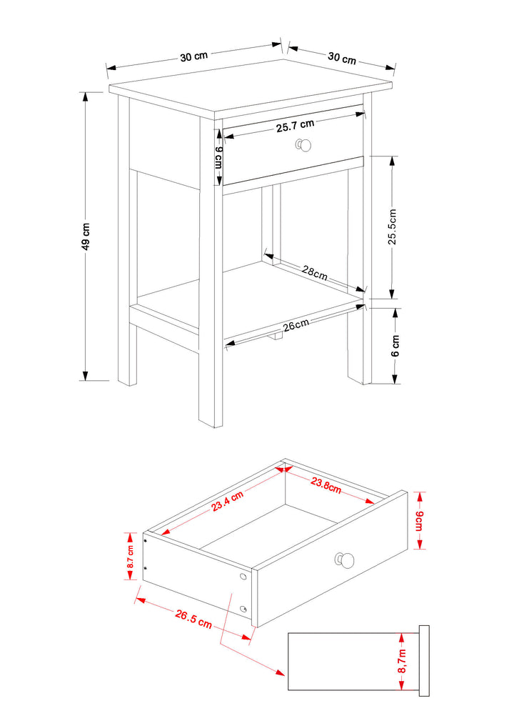 Options Grey Shaker, 1 Drawer Petite Bedside Cabinet Grey  (DHD) Image 7