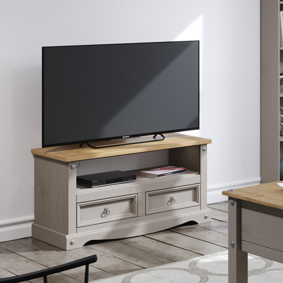 Corona Grey Flat Screen Tv Unit Grey Wax Antique Waxed Pine (DHD) Image 5