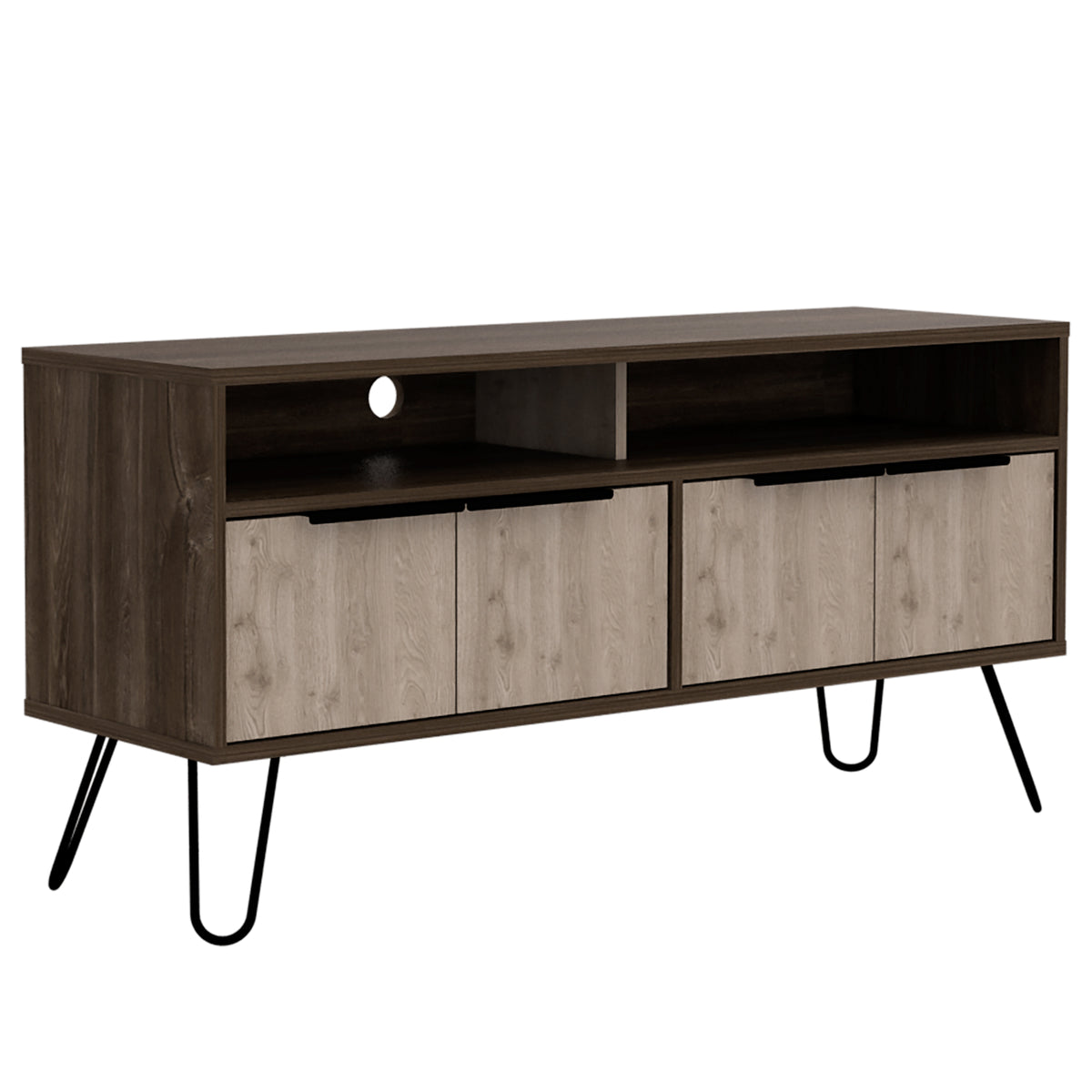 Nevada Wide Screen Tv Rack With 4 Doors Smoked Oak Bleached Grey Oak (DHD) Image 1