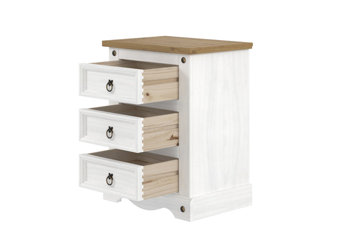 Corona White 3 Drawer Bedside Cabinet  White Wax Antique Waxed Pine (DHD) Image 4