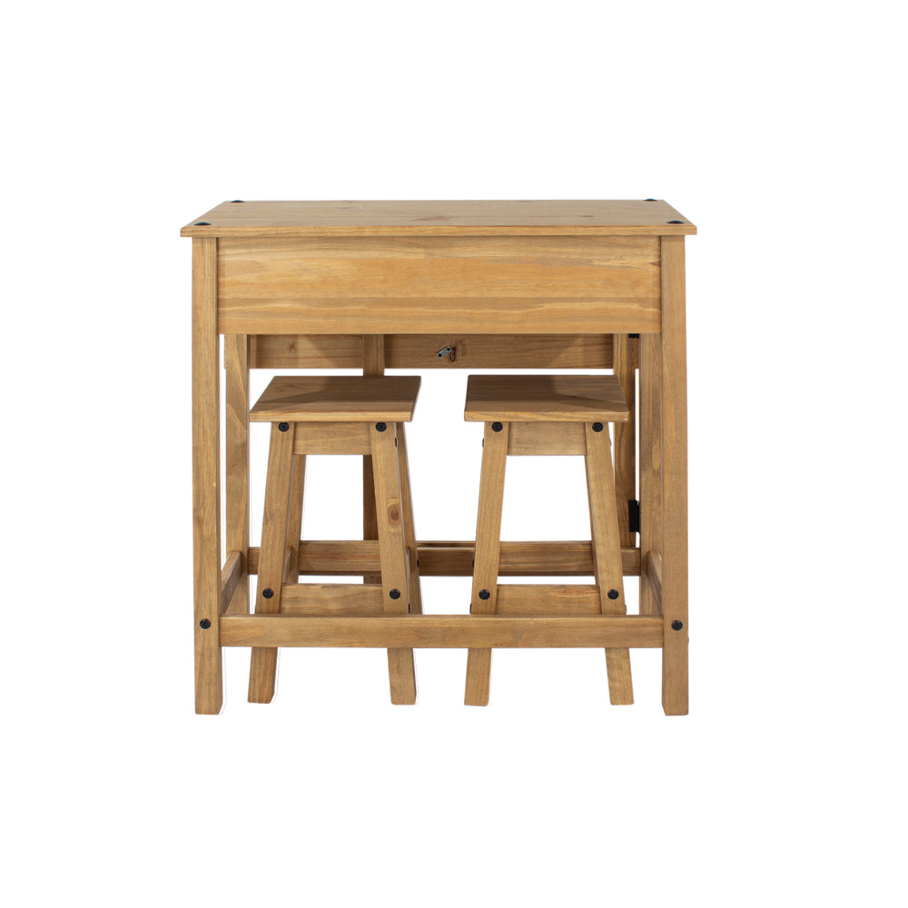 Corona Breakfast Drop Leaf Table & 2 Stools Set Antique Waxed Pine  (DHD) Image 2