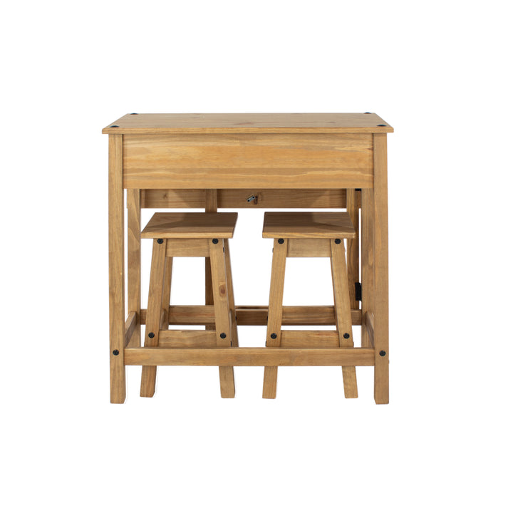 Corona Breakfast Drop Leaf Table & 2 Stools Set Antique Waxed Pine  (DHD) Image 2