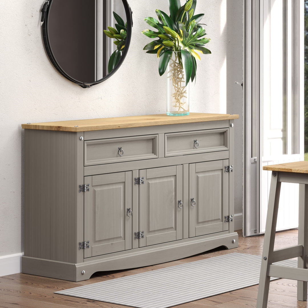 Corona Grey Medium Sideboard Grey Wax Antique Waxed Pine (DHD) Image 6