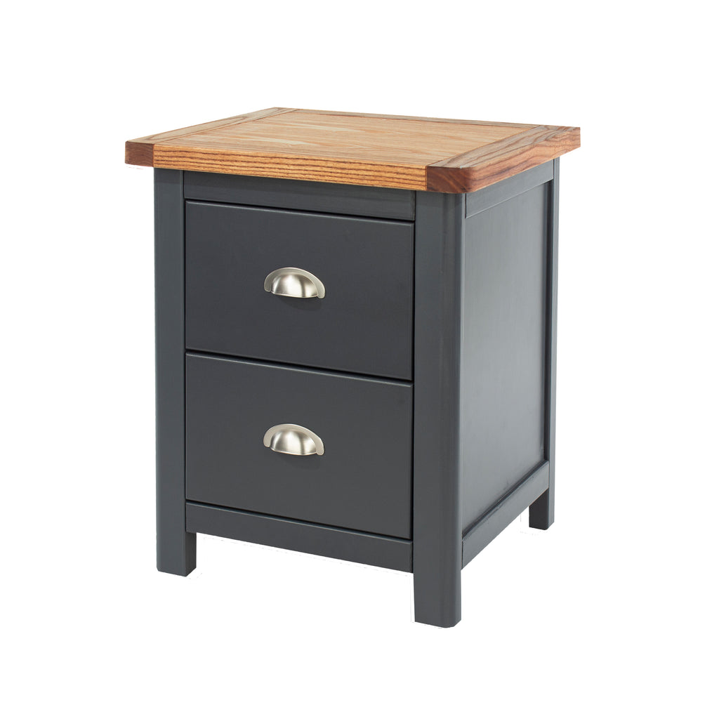 Dunkeld 2 Drawer Bedside Cabinet Midnight Blue Antique Oak Effect Wax (DHD) Image 1