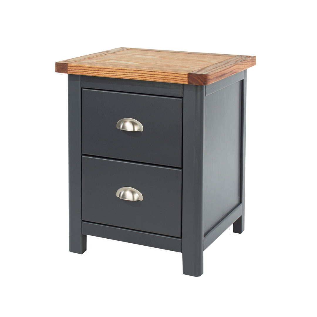 Dunkeld 2 Drawer Bedside Cabinet Midnight Blue Antique Oak Effect Wax (DHD) Image 1