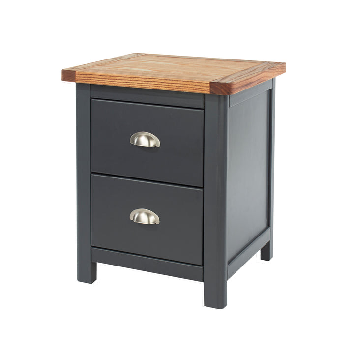 Dunkeld 2 Drawer Bedside Cabinet Midnight Blue Antique Oak Effect Wax (DHD) Image 1