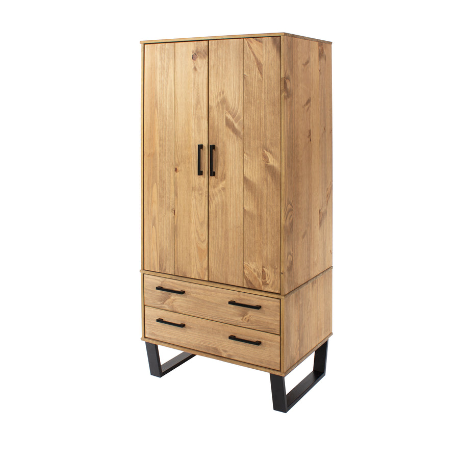 Texas 2 Door, 2 Drawer Wardrobe Antique Waxed Pine Black (DHD) Image 1