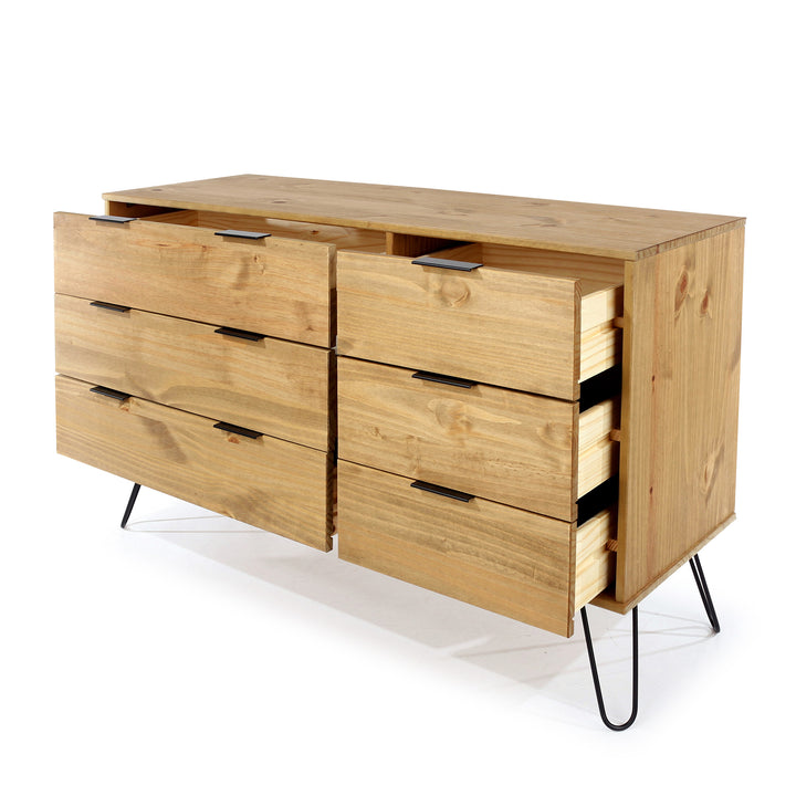 Augusta Pine 3+3 Drawer Wide Chest Of Drawers  Antique Waxed Pine Black (DHD) Image 4