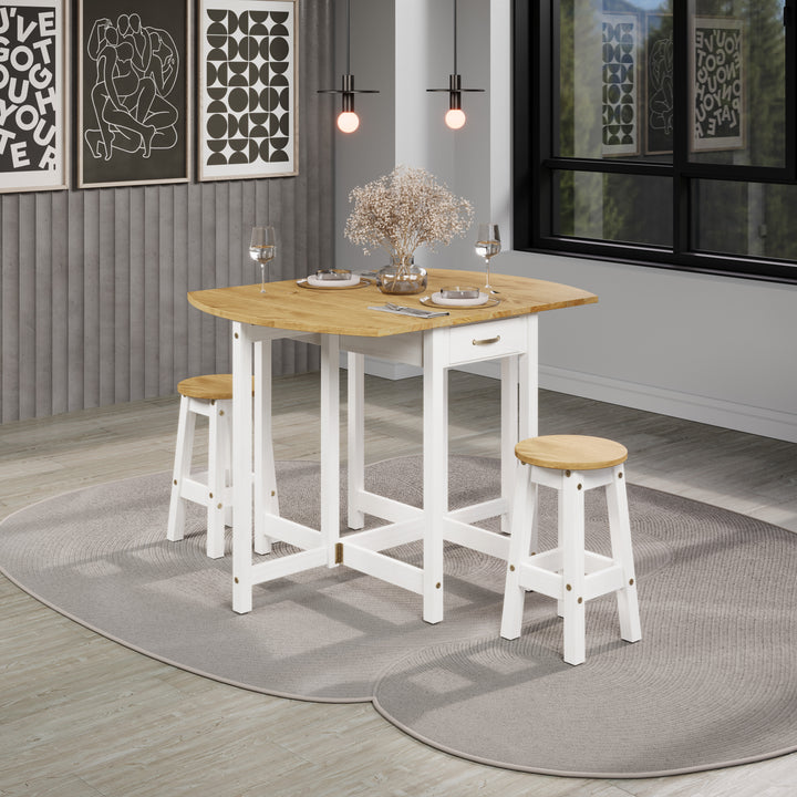 Corona White Oval Breakfast Drop Leaf Gateleg Table & 2 Stool Set White Antique Waxed Pine (DHD) Image 3