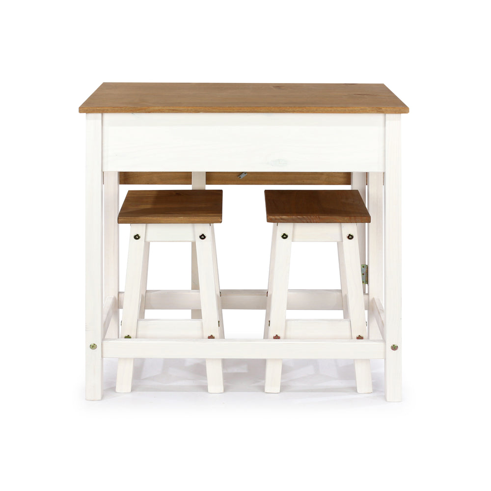 Corona White Breakfast Drop Leaf Table & 2 Stools Set White Wax Antique Waxed Pine (DHD) Image 2