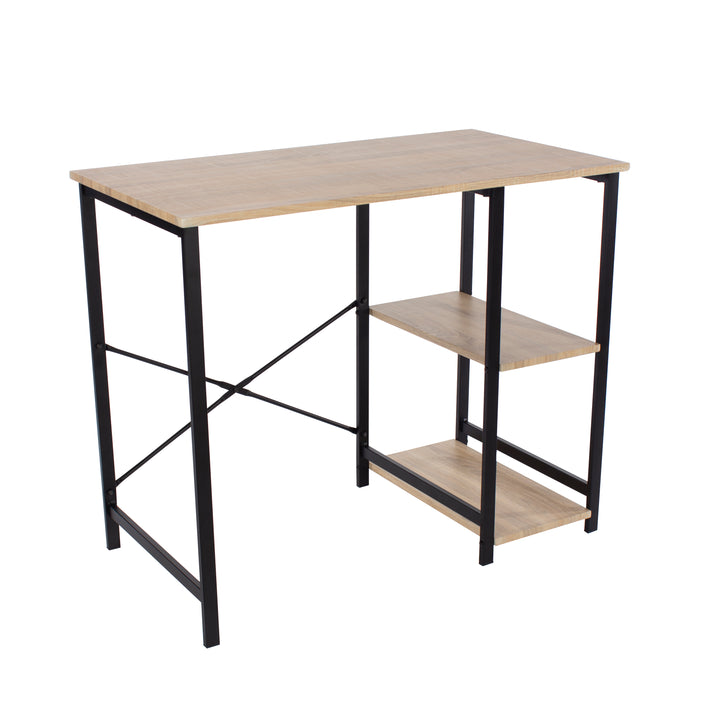 Loft Home Office Study Desk With Side Storage, Oak Effect Top With Black Metal Legs Oak Black (DHD) Image 3