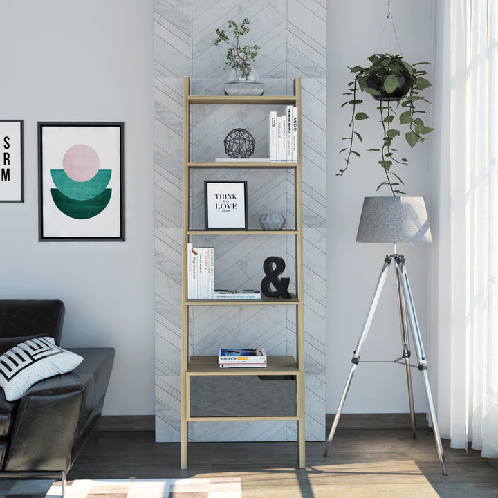 Manhattan Ladder Bookcase Bleached Pine Grey Stone (DHD) Image 4