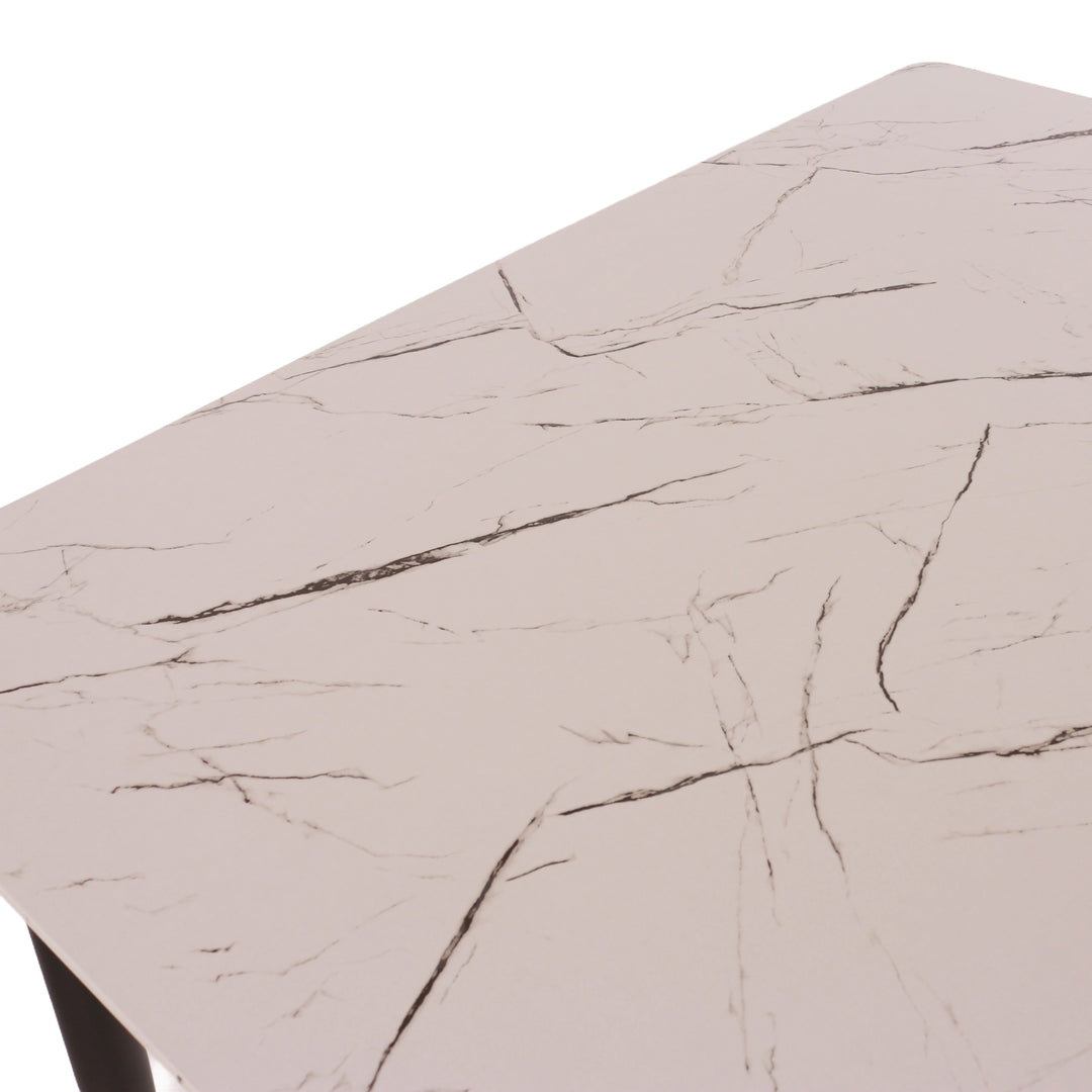 Aspen Rectangular Dining Table, White Marble Effect Foiled Top And 4 X Upholstered Chair Set  White Grey (DHD) Image 4