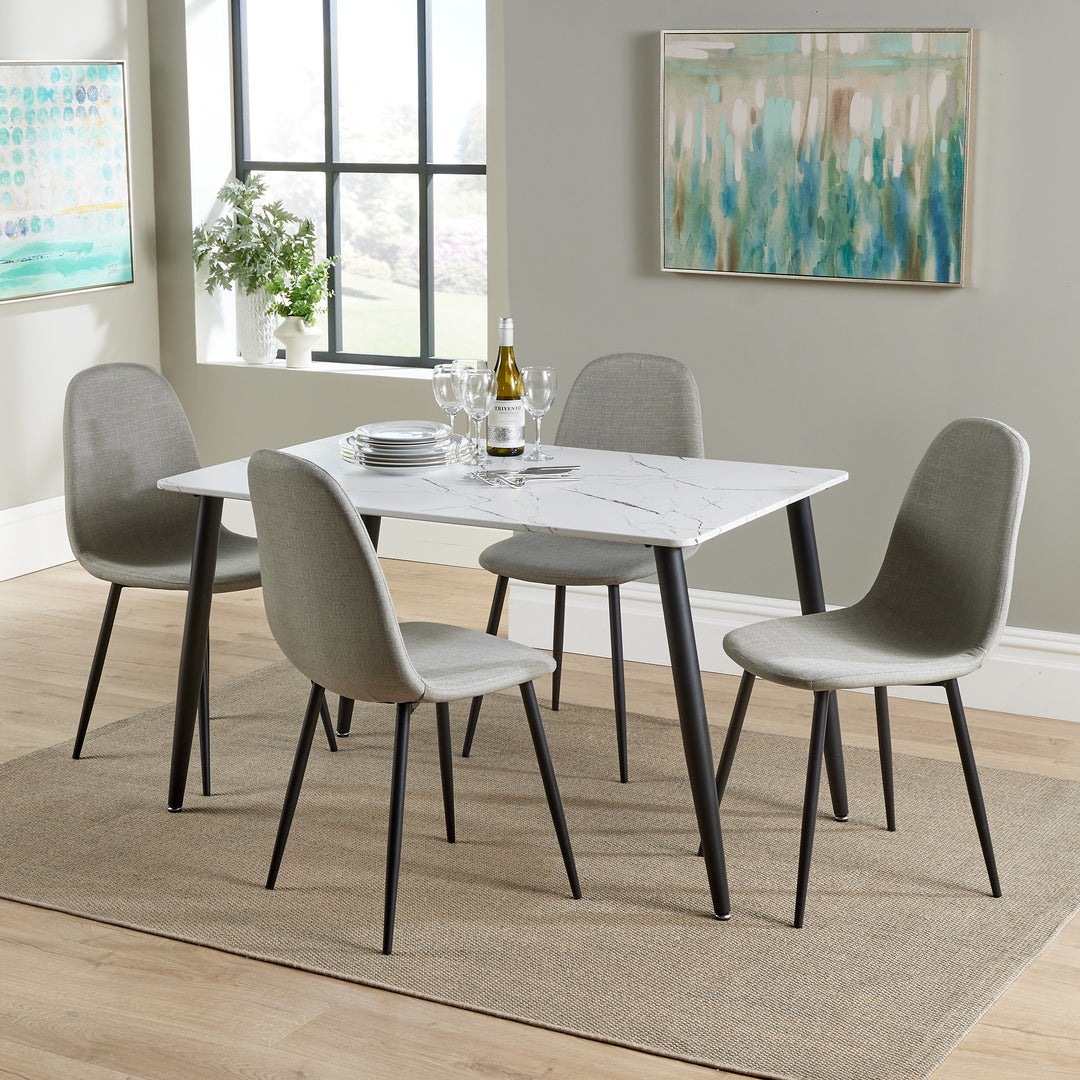 Aspen Rectangular Dining Table, White Marble Effect Foiled Top And 4 X Upholstered Chair Set  White Grey (DHD) Image 6