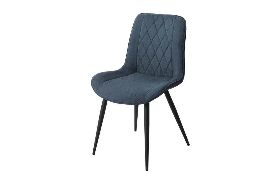 Aspen Diamond Stitch Blue Cord Fabric Dining Chair, Black Tapered Legs (Pair) Blue Black (DHD) Image 1