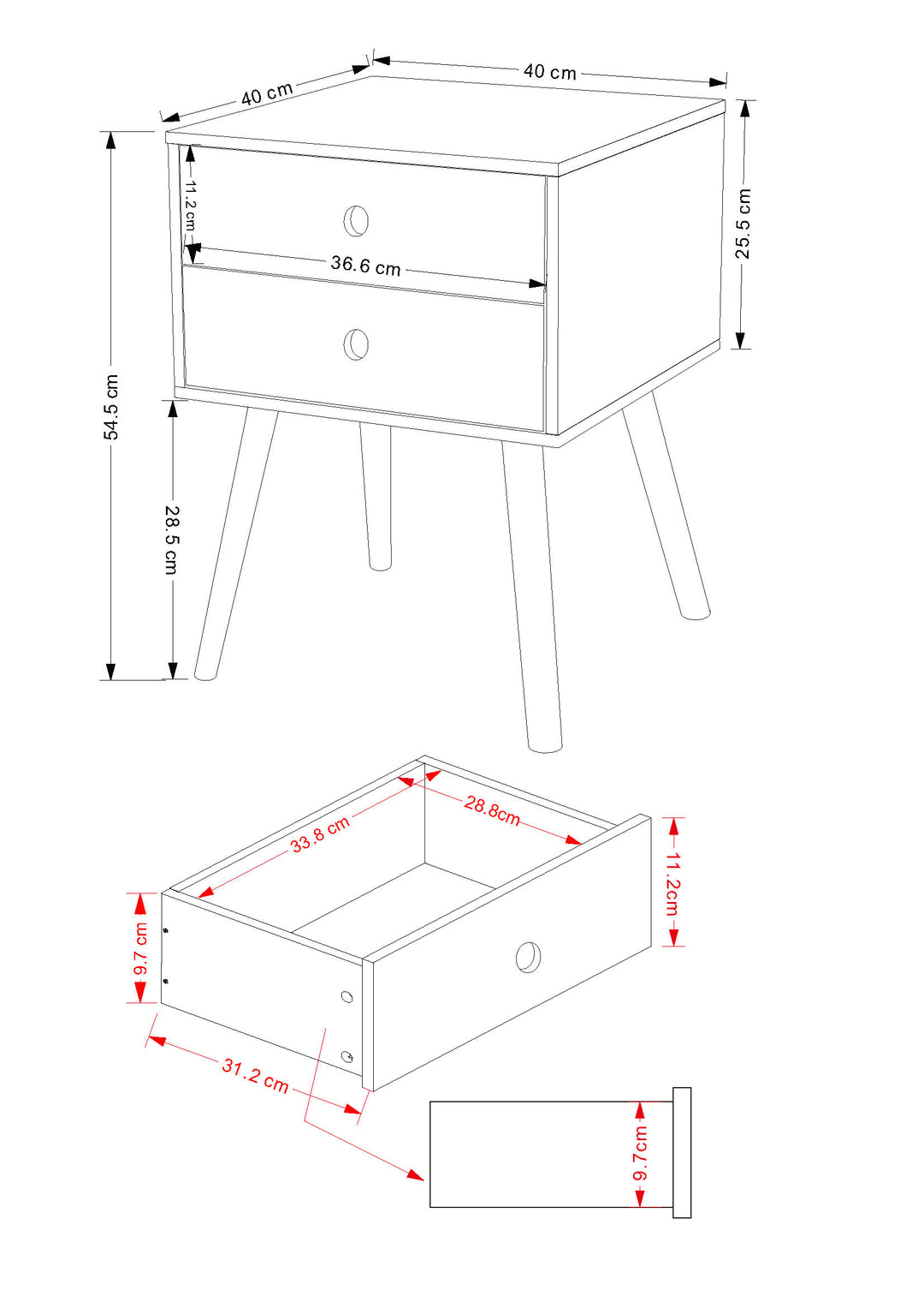 Options White Scandia, 2 Drawer & Wood Legs Bedside Cabinet  White Pine (DHD) Image 6
