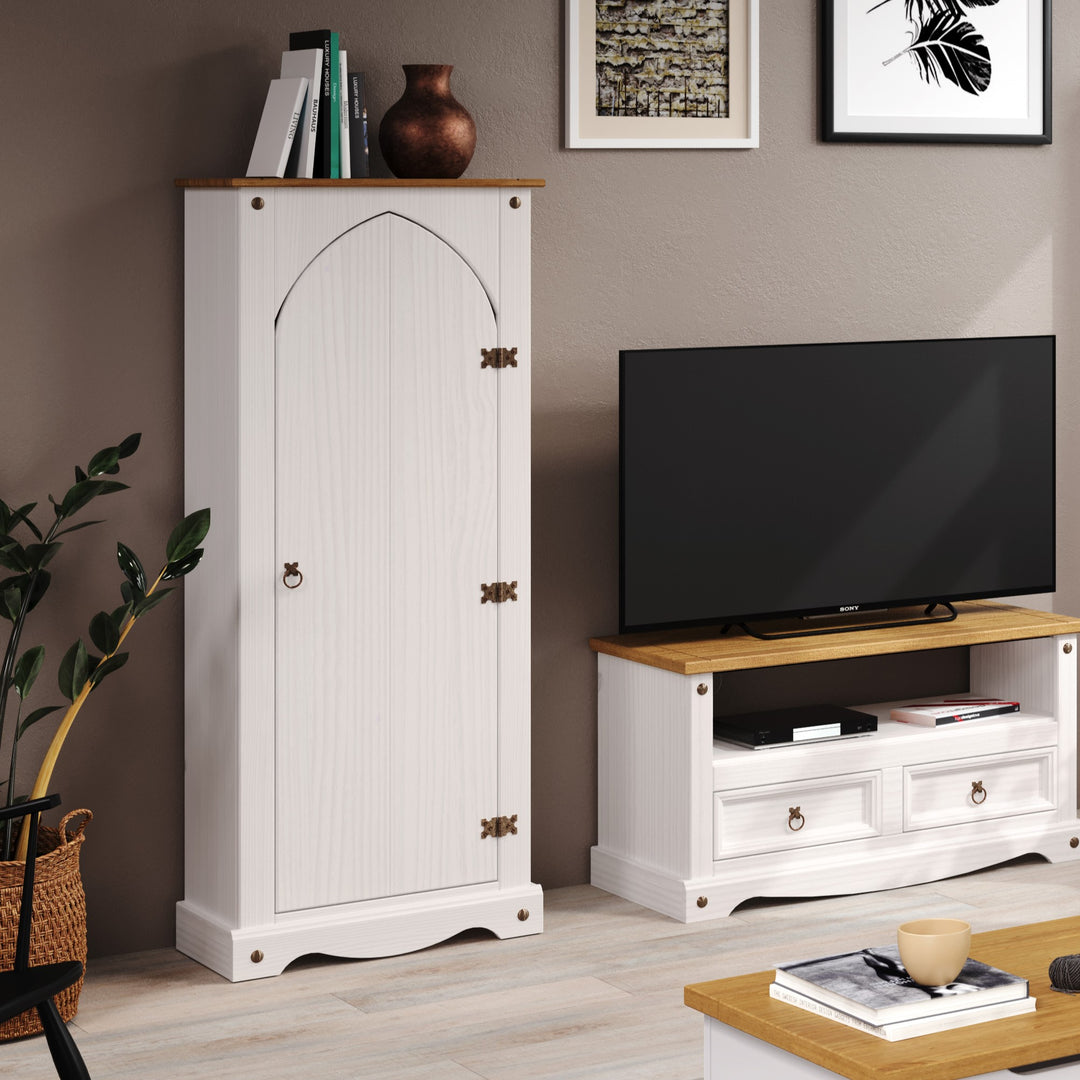 Corona White Vestry Cupboard  White Wax Antique Waxed Pine (DHD) Image 3